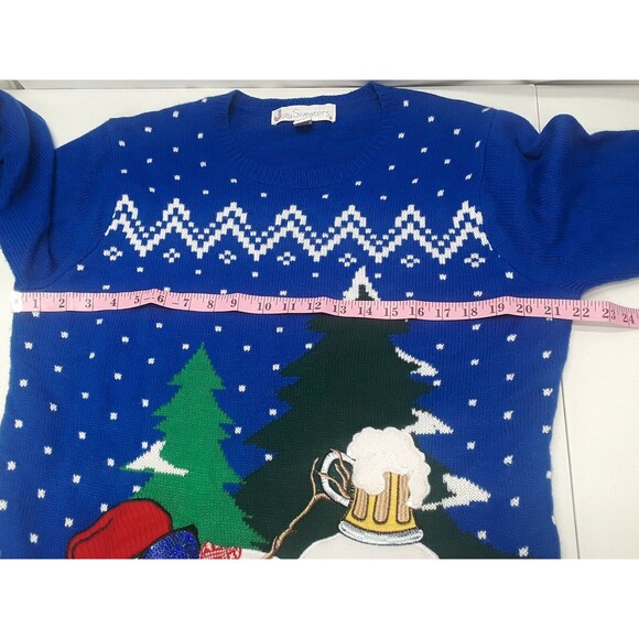 Jolly Sweaters Drunk Snowman with Beer Mens Christmas Holiday Blue White Sz L - Picture 7 of 12